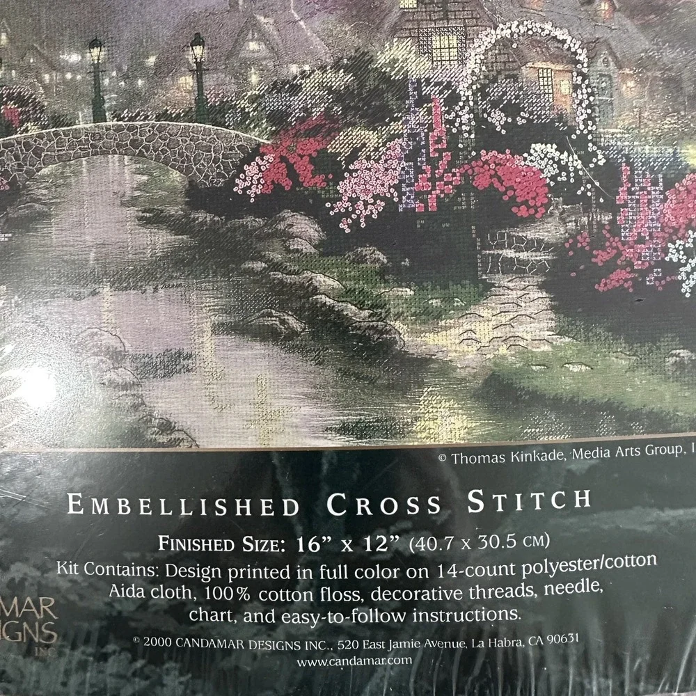 Thomas Kinkade‎ Christmas Crosstitch Kit Lamplight House Bridge Snow House VTG